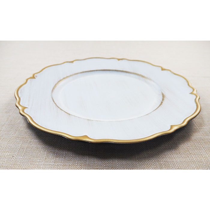 Elegant Round Gold Rim White Plastic Charger Plates for Party